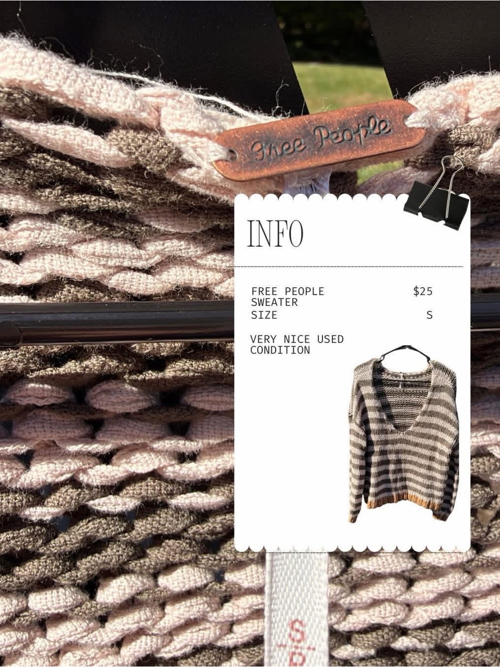 Free People Pink & Brown Striped V-Neck Sweater